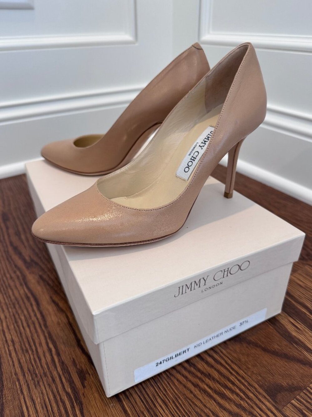 Jimmy Choo "Gilbert" Nude Kid Leather Pumps EU Size 37.5